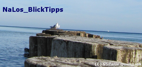 Foto: Blick aufs Meer mit Aufschrift: NaLos_BlickTipps