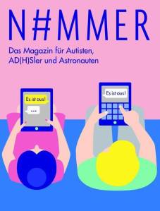 Foto: Titelblatt des Magazins N#MMER, Mann und Frau schreiben sich digital jeweils eine Nachricht mit dem Inhalt: