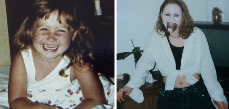 Foto: Collage mit einem Kinderbild und einem als Teenager, auf beiden lache ich in die Kamera