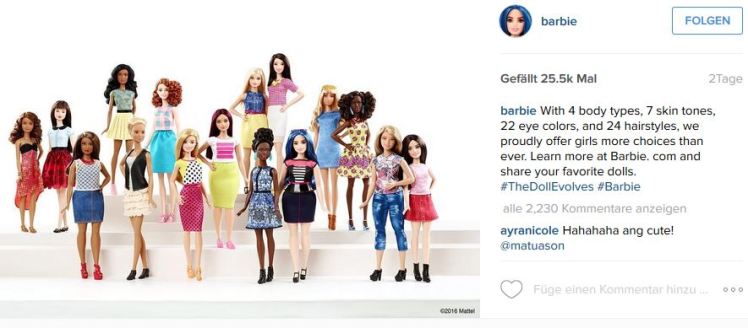 Foto: Screenshot vom Instagram-Foto der neuen Barbie-Figuren