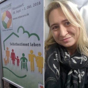 Fotocollage: Ein Selfie von mir und das offizielle Plakat der REHACARE 2016